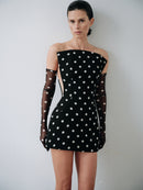 Polka Dot Mini Dress with Structure Neckline and Gloves