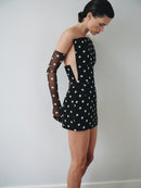 Polka Dot Mini Dress with Structure Neckline and Gloves