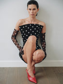 Polka Dot Mini Dress with Structure Neckline and Gloves