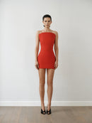 Red Mini Dress with Structure Neckline