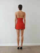 Red Mini Dress with Structure Neckline