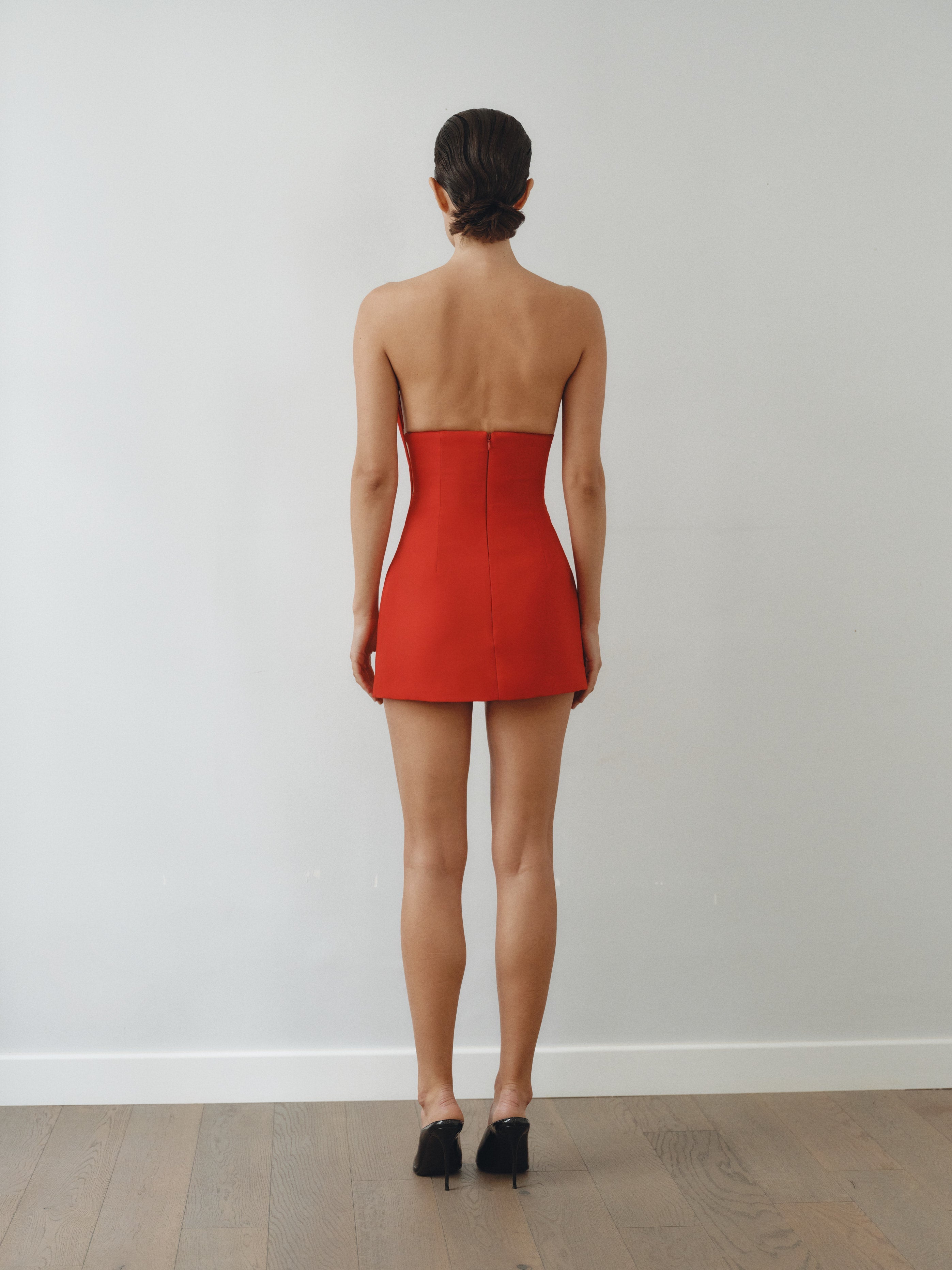 Red Mini Dress with Structure Neckline