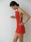 Red Mini Dress with Structure Neckline
