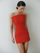 Red Mini Dress with Structure Neckline
