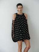 Polka Dot Chiffon Baloon Dress with Gloves