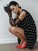 Polka Dot Chiffon Baloon Dress with Gloves