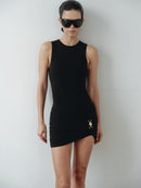 Black Mini Halter Neck Dress with Hand-Made Gold Pleated Accesory