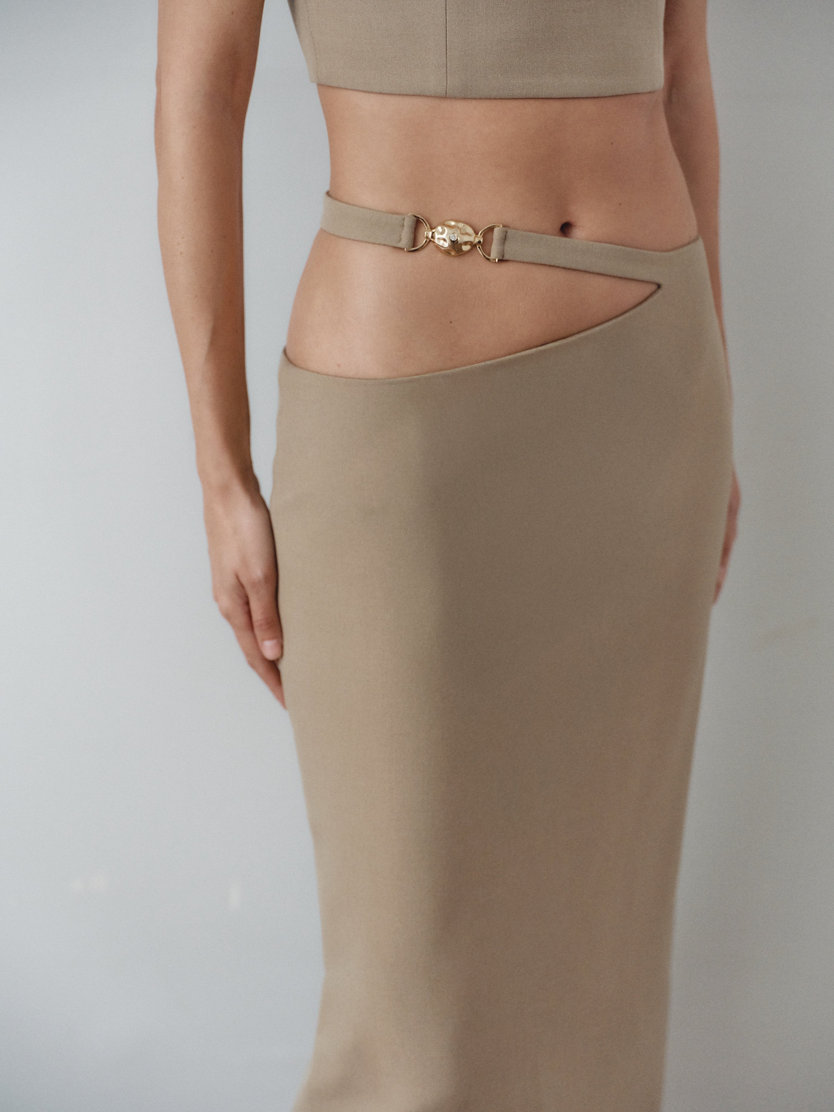 Camel Crop Top with Hand-Made Gold Pleated Accesory
