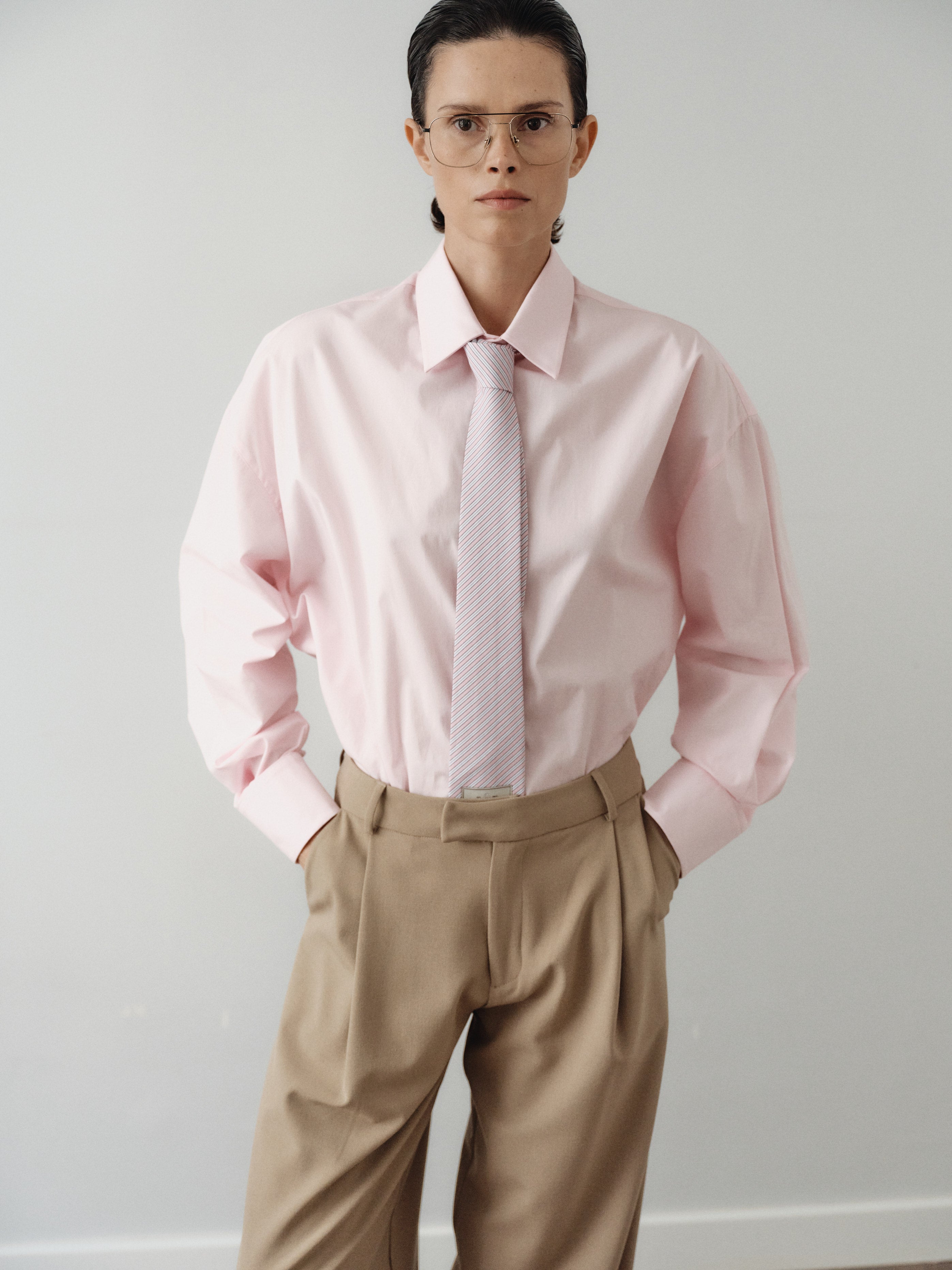 Light Pink Oversize Unisex Shirt with Tie
