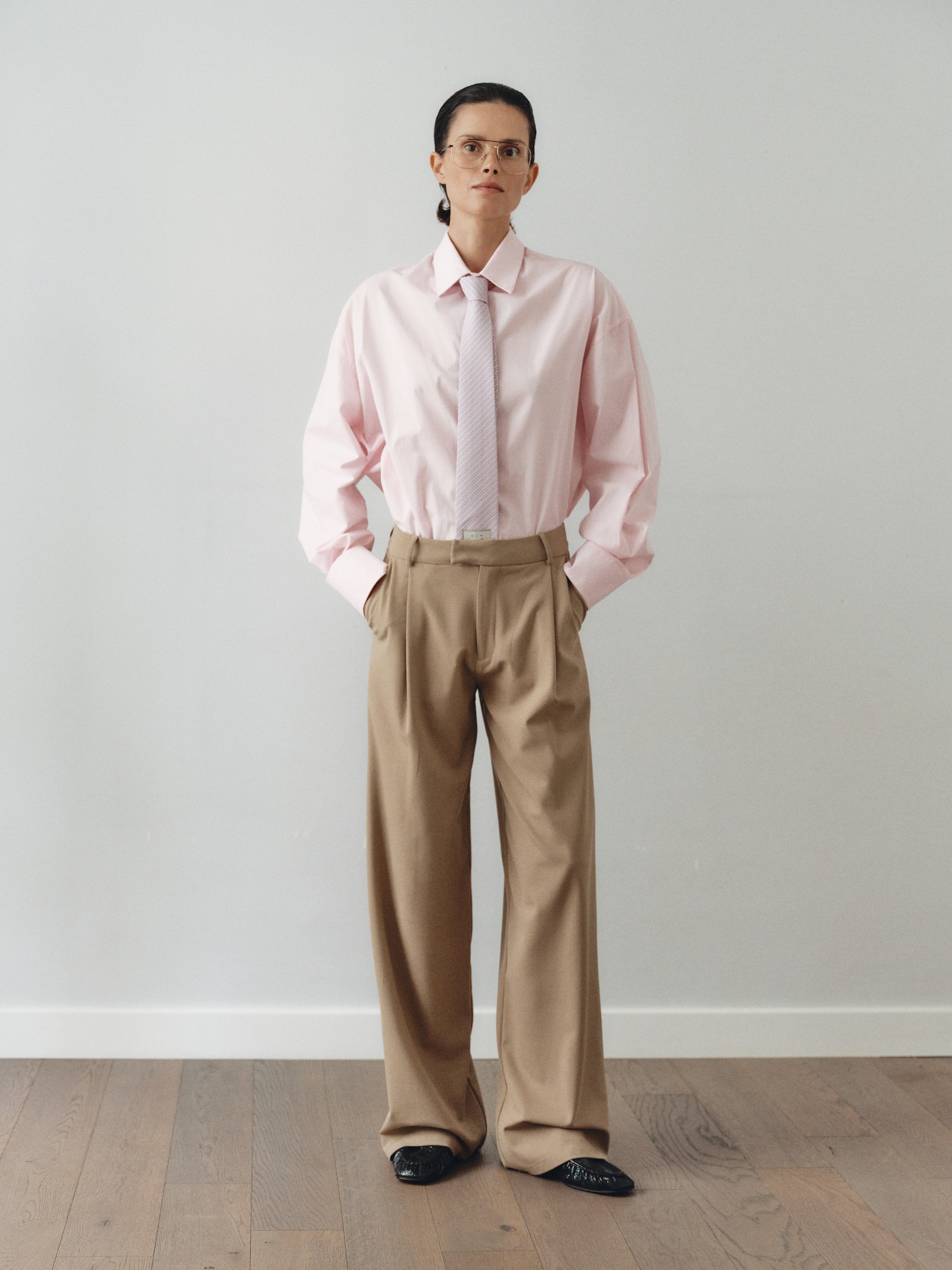 Light Pink Oversize Unisex Shirt with Tie