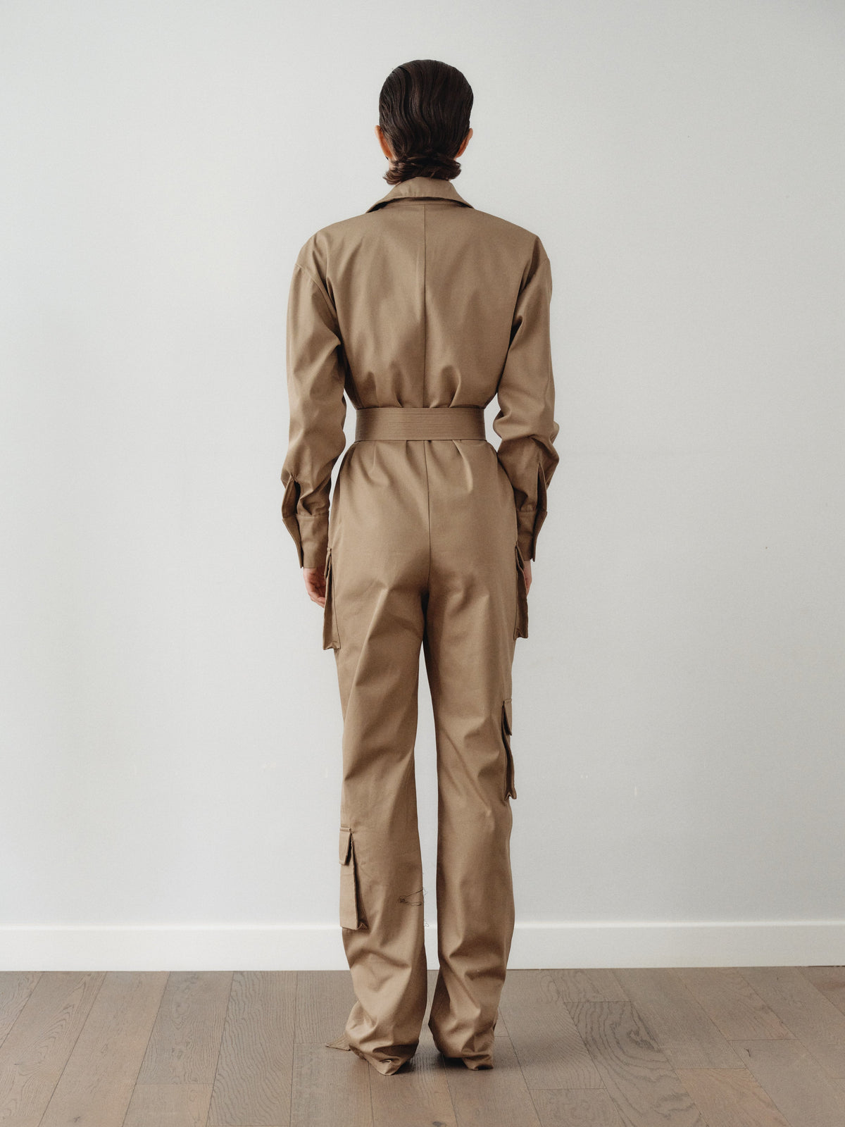 Mink Colored Recycled Cotton Cargo Jumpsuit