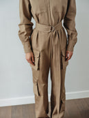 Mink Colored Recycled Cotton Cargo Jumpsuit