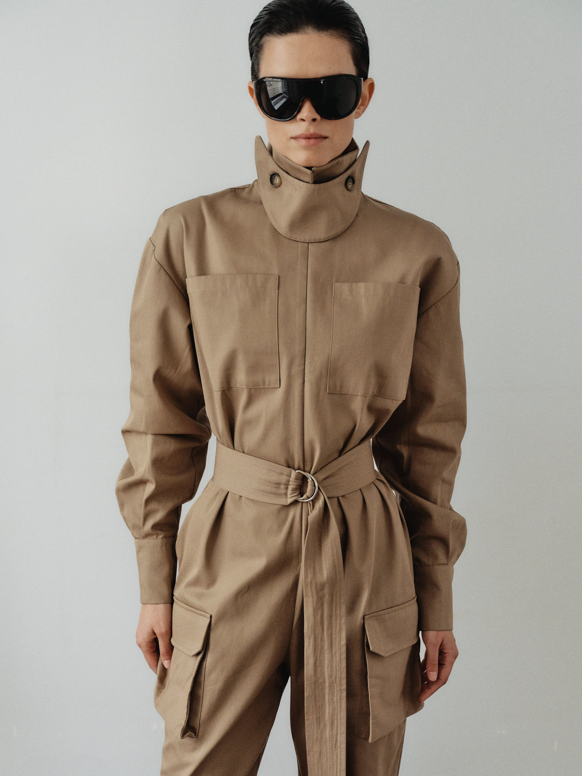 Mink Colored Recycled Cotton Cargo Jumpsuit