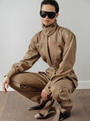 Mink Colored Recycled Cotton Cargo Jumpsuit
