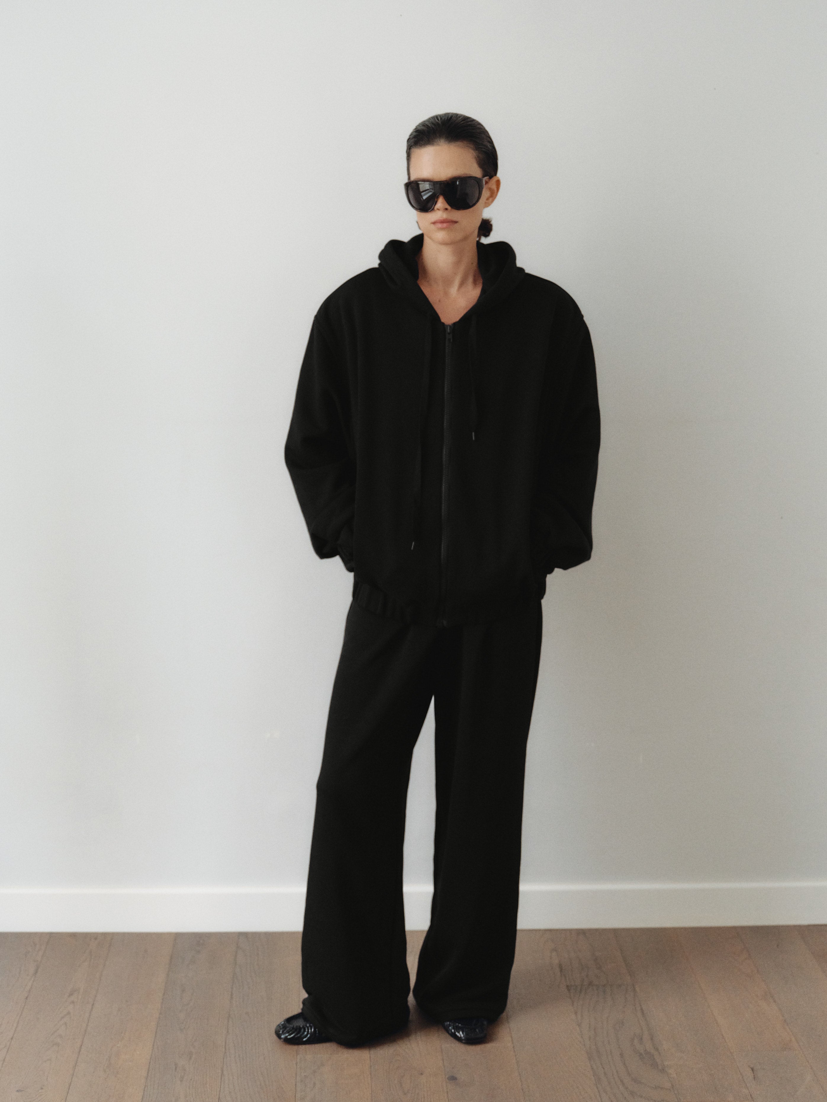 Black Cotton Track Pants