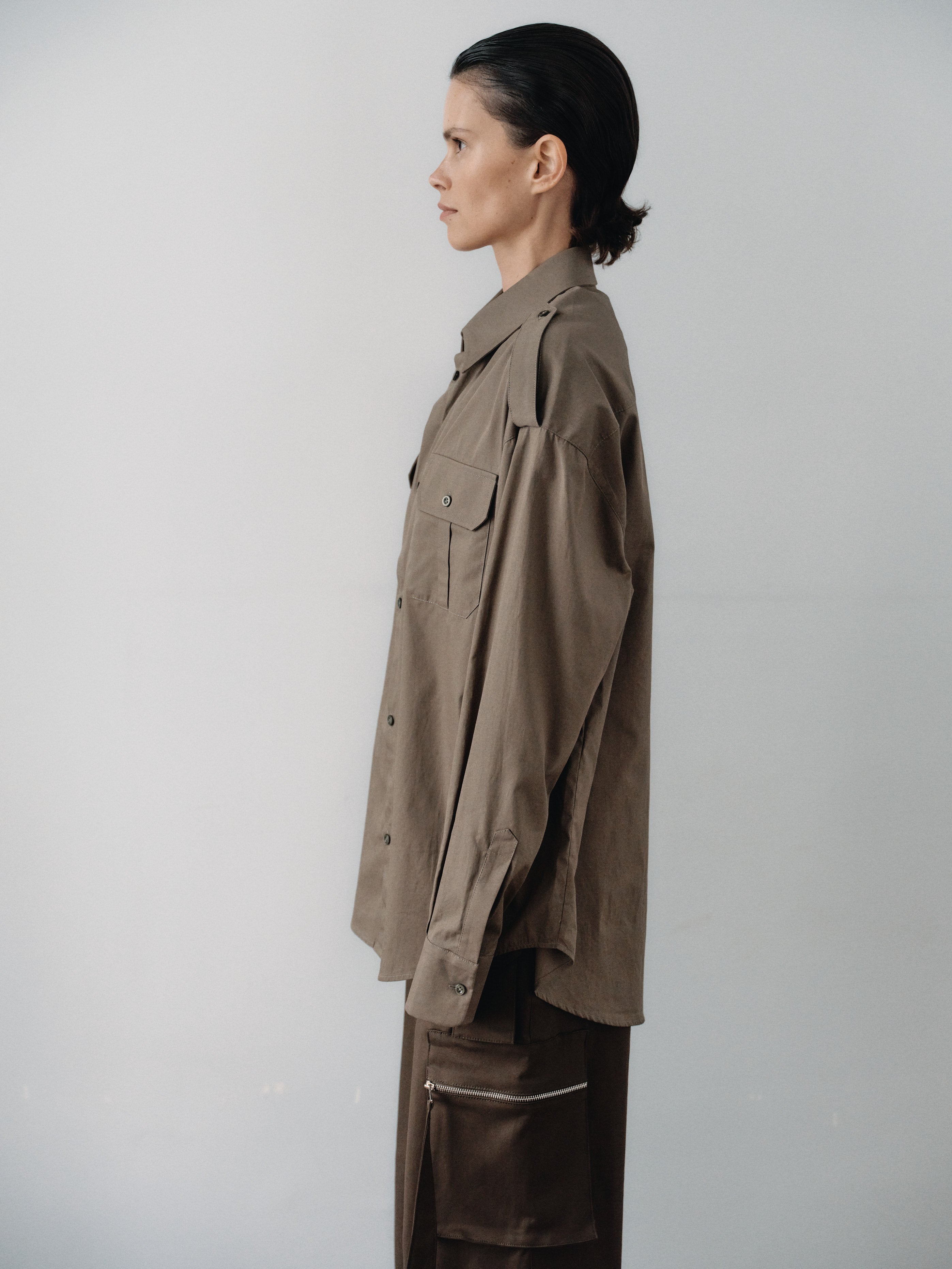 Khaki Oversized Unisex Shirt with Pockets