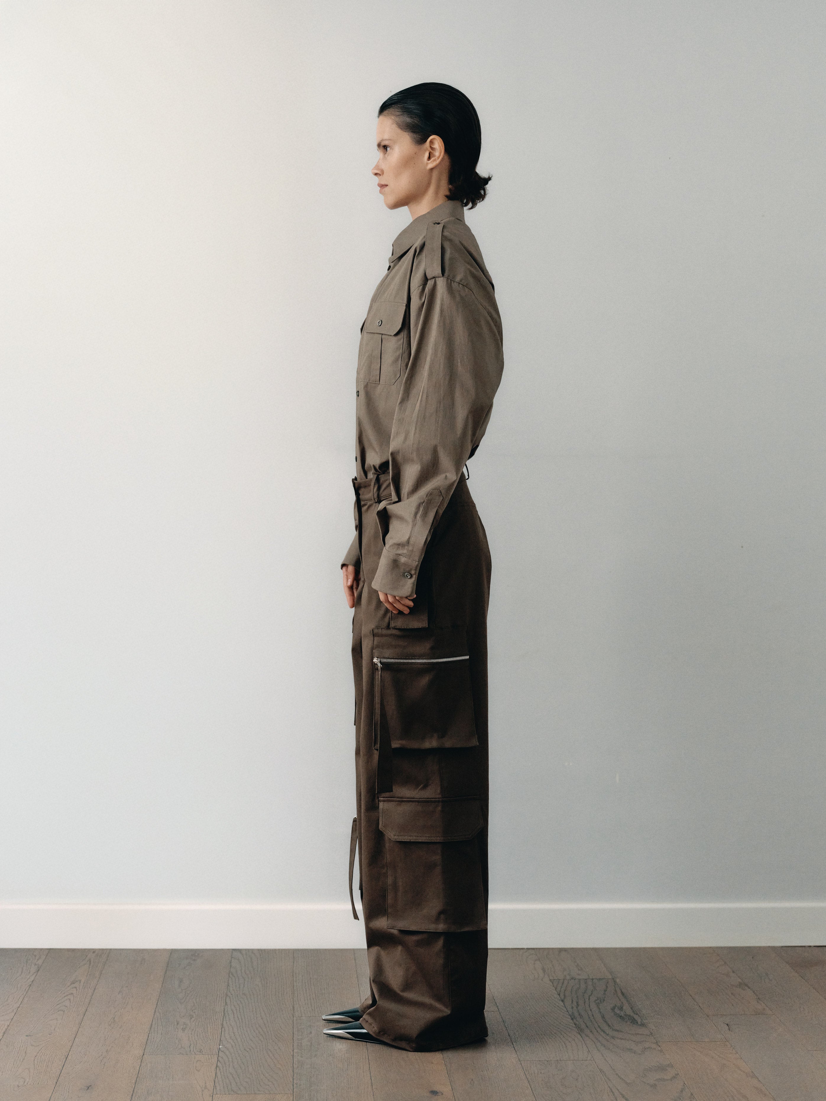 Khaki Oversized Unisex Shirt with Pockets