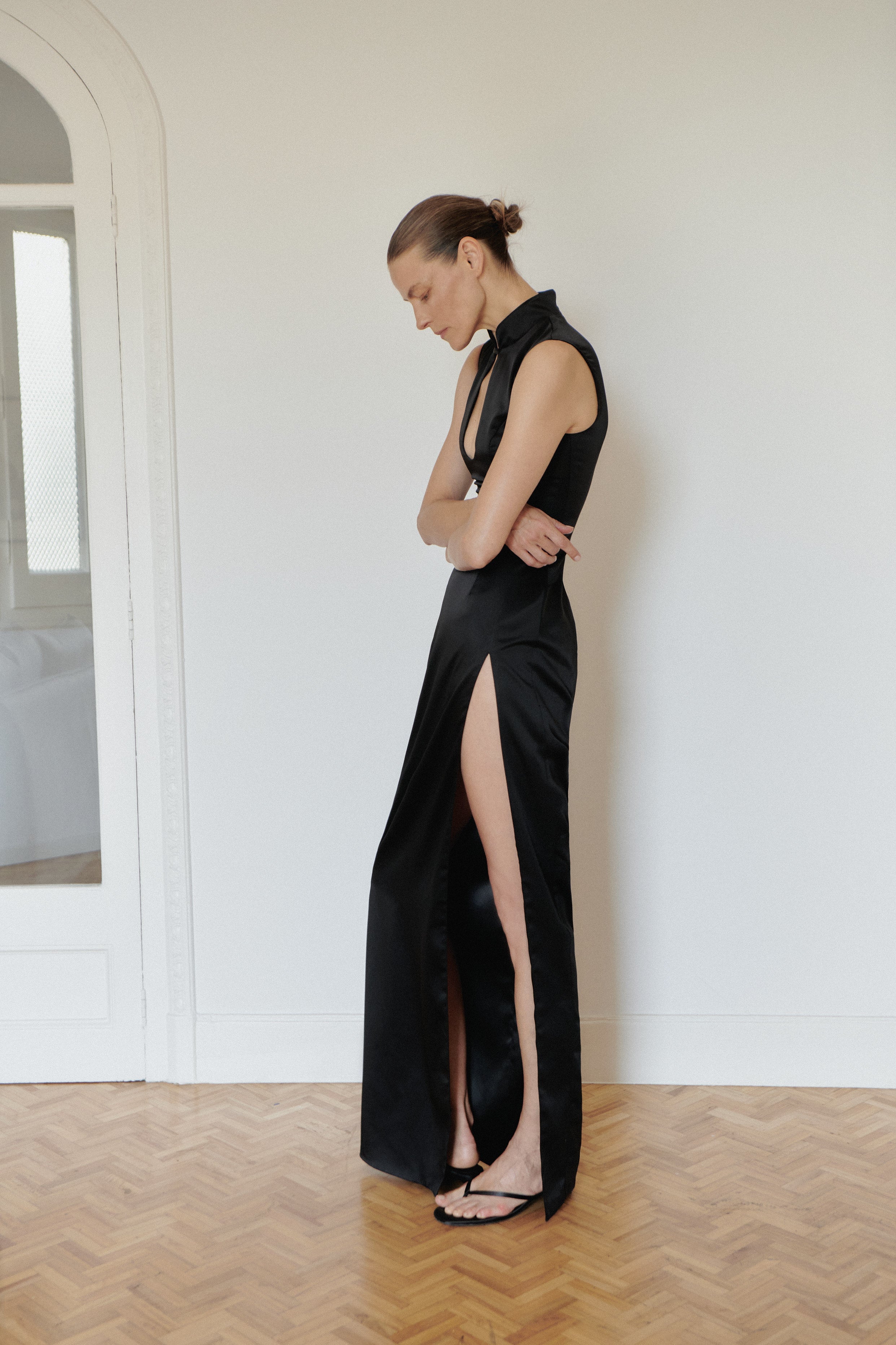 Black Maxi Dress with Cut Out and Side Slit