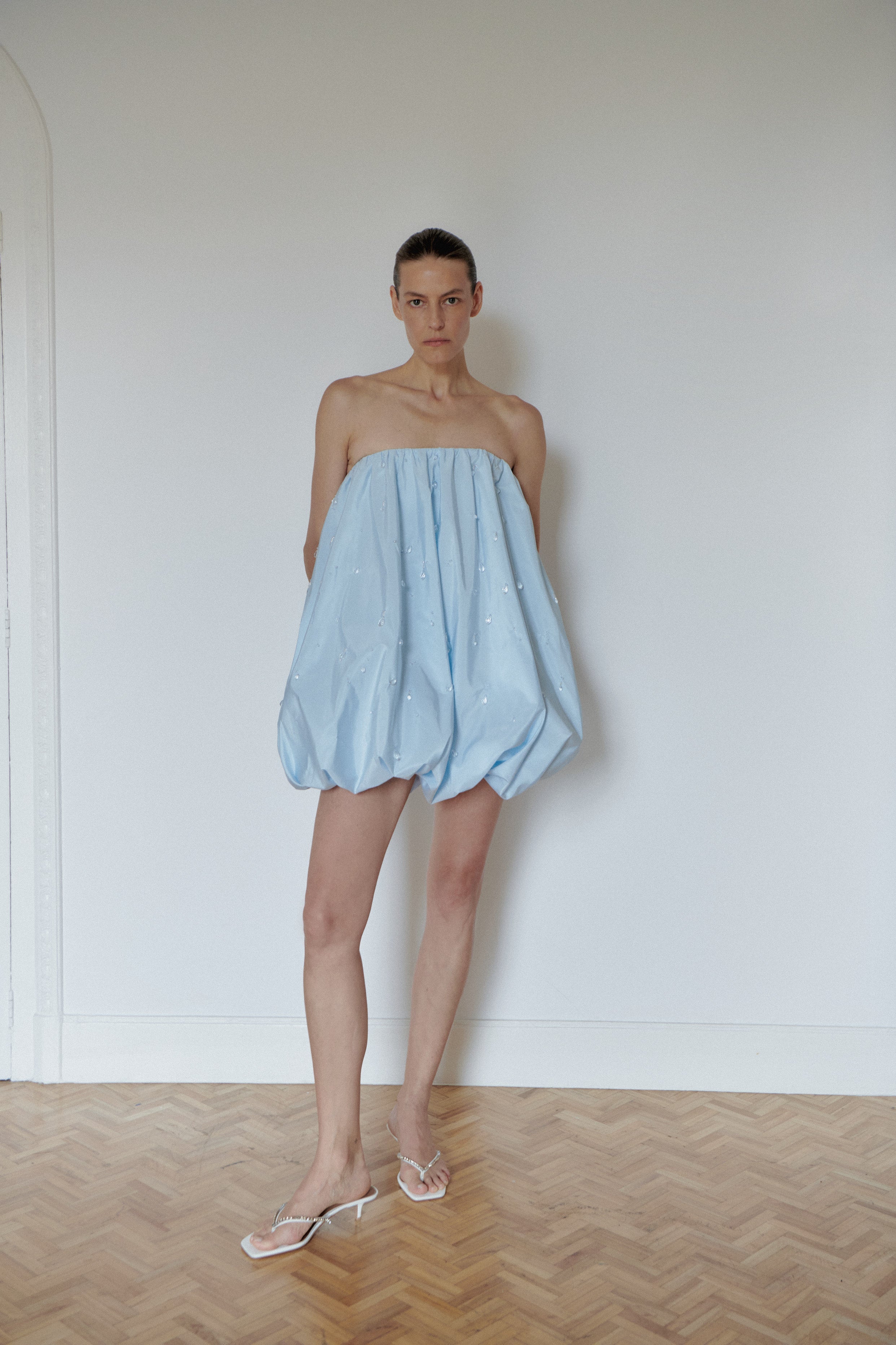 Baby Blue Mini Baloon Dress with Beads