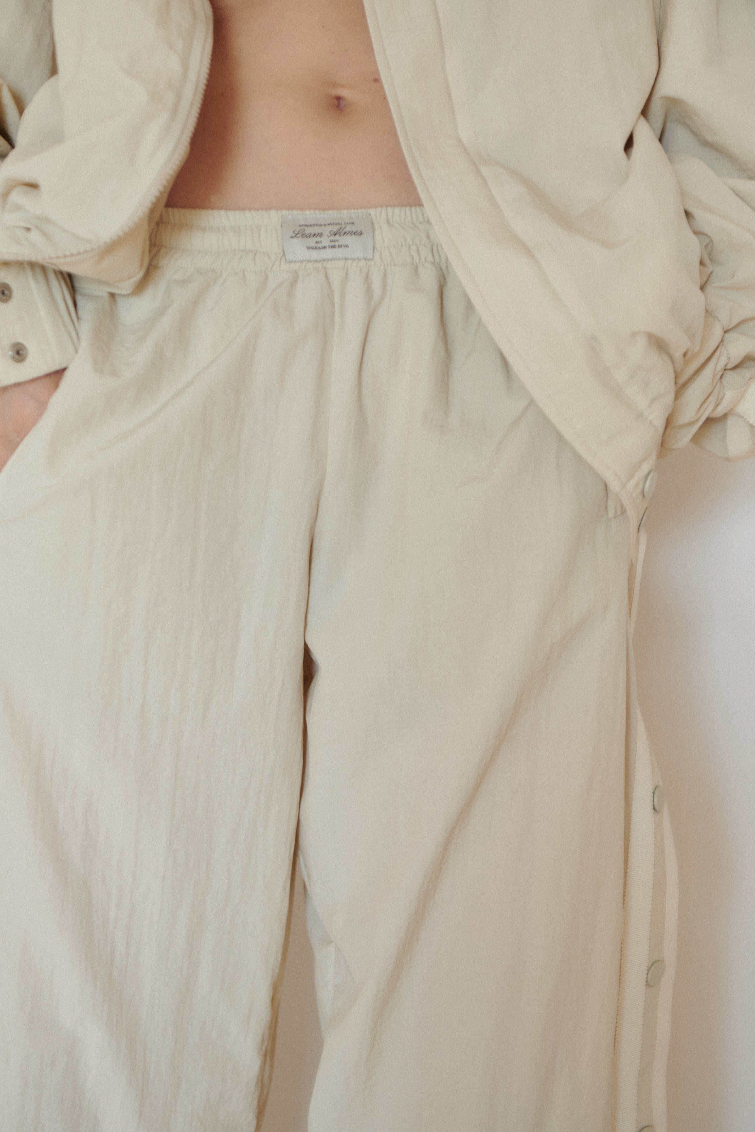 Light Beige Water Resistant Track Pants  with Stripes