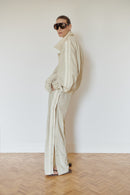 Light Beige Water Resistant Bomber Jacket with Stripes