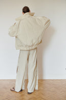 Light Beige Water Resistant Bomber Jacket with Stripes