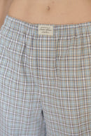 Blue Plaid Cotton Poplin Pants