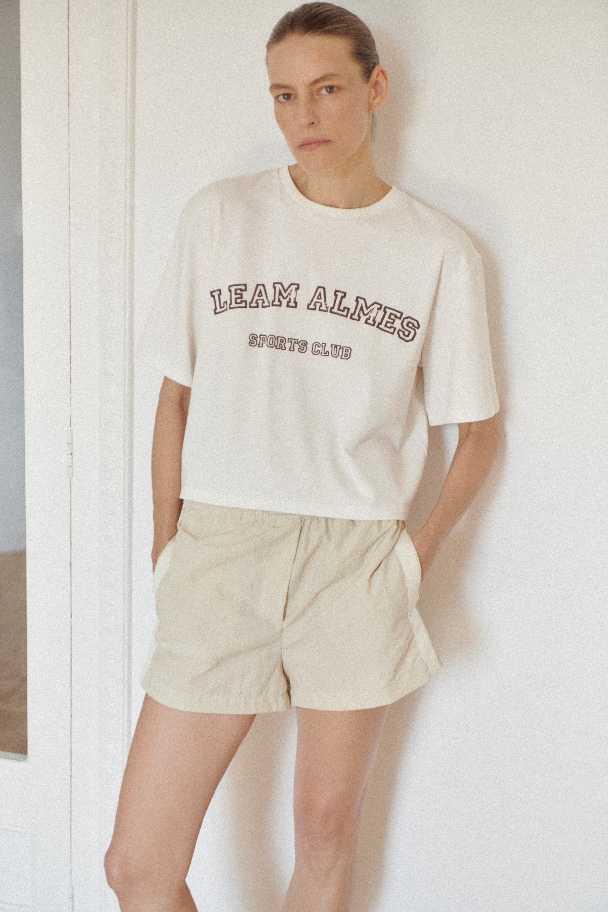 Light Beige Parachute Shorts with Stripes