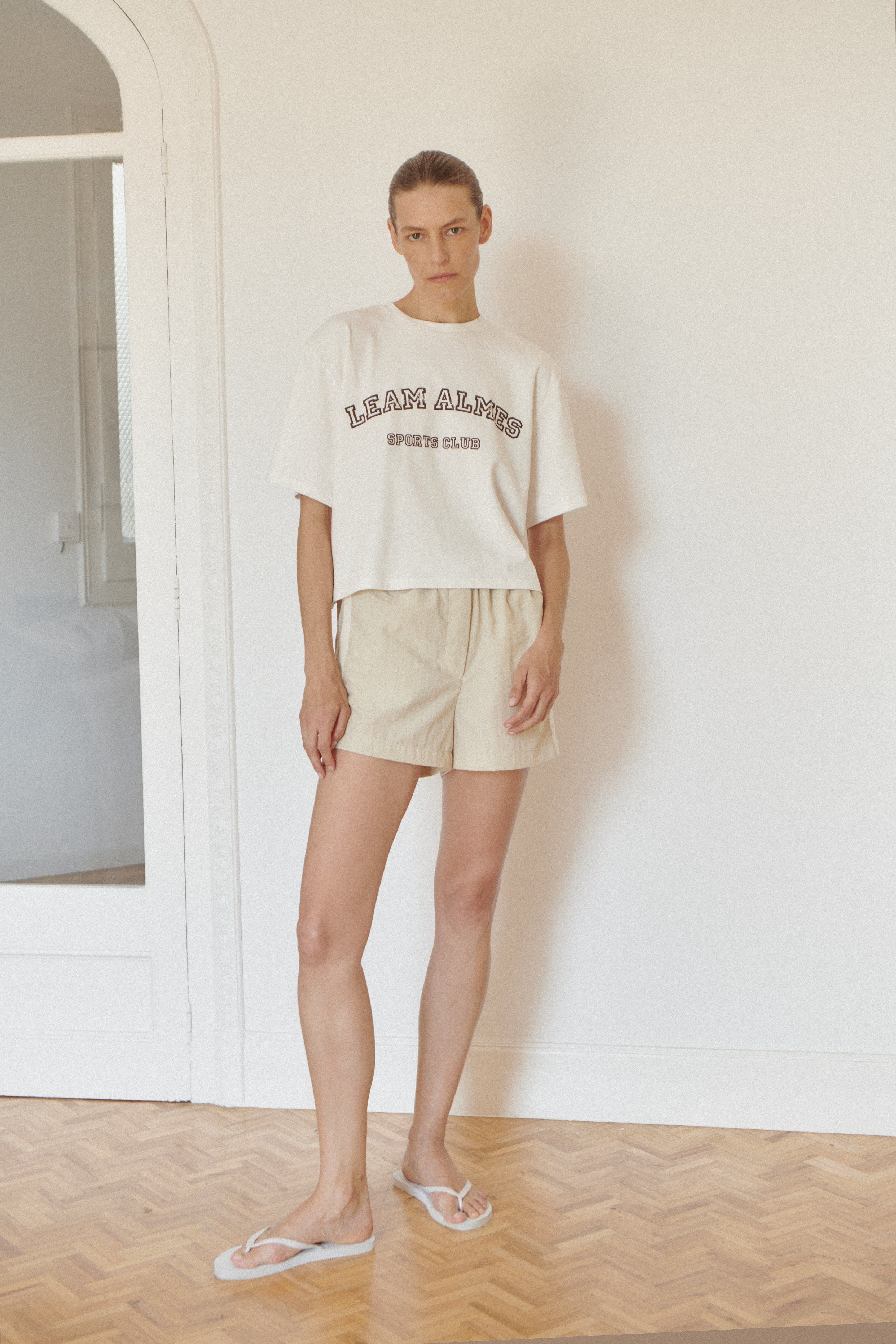 Light Beige Parachute Shorts with Stripes