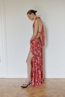 Flower Print Chiffon Dress with Side Slit