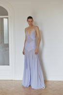 Lilac Long Dress with Open Back and Stripes