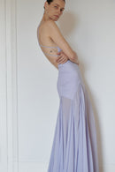 Lilac Long Dress with Open Back and Stripes