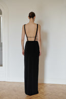 Black Maxi Dress with Hand-made Gold Pleated Accesories