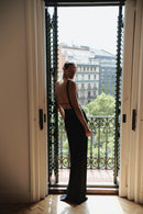 Black Maxi Dress with Hand-made Gold Pleated Accesories