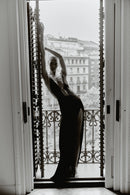 Black Maxi Dress with Hand-made Gold Pleated Accesories
