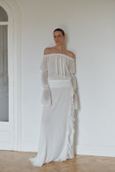 White Off Shoulder Chiffon Dress with Side Slit