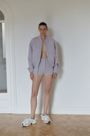 Lilac Wool Tweed Mini Shorts with Pearl