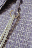 Lilac Wool Tweed Mini Shorts with Pearl