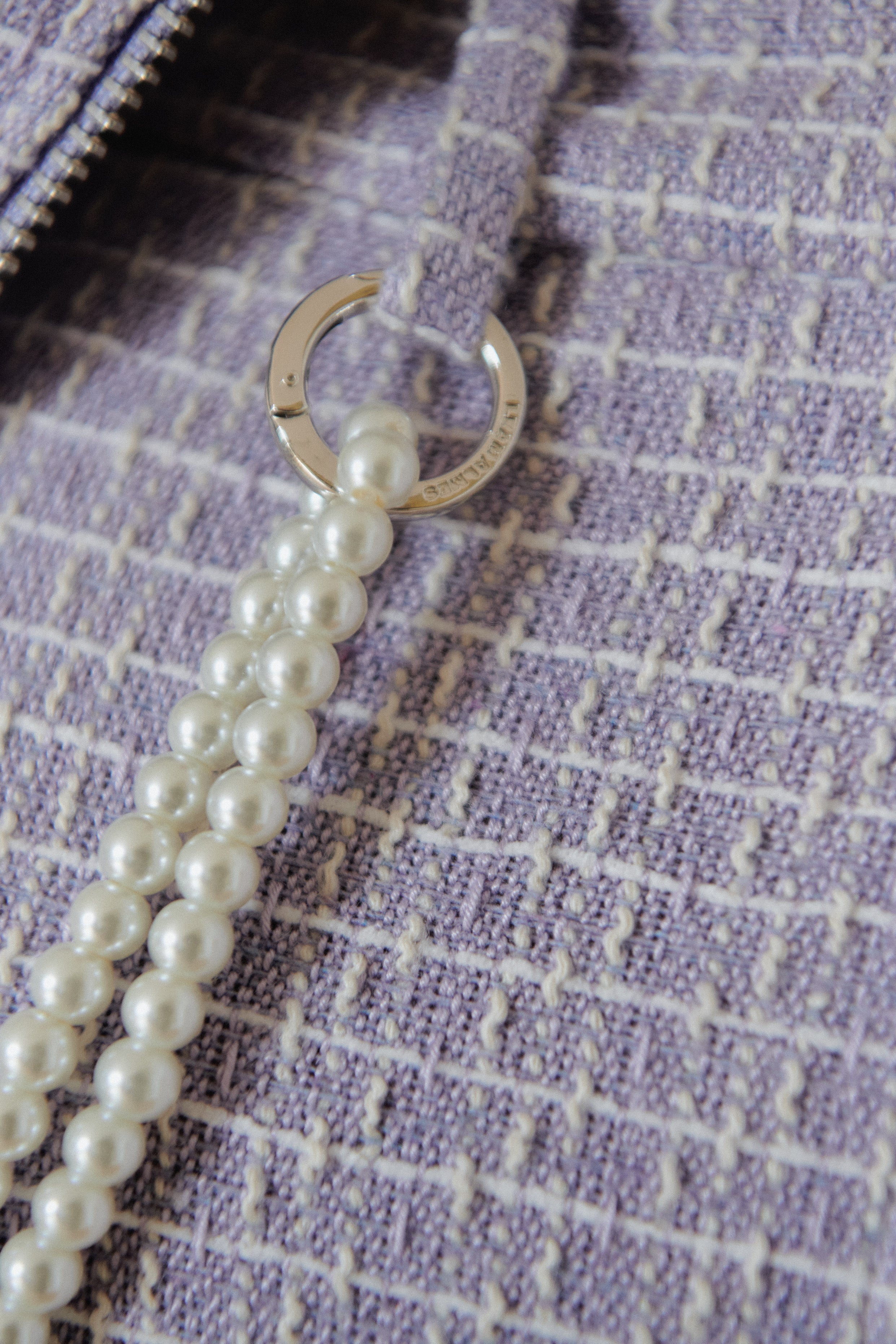 Lilac Wool Tweed Mini Shorts with Pearl