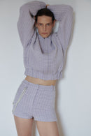 Lilac Wool Tweed Mini Shorts with Pearl