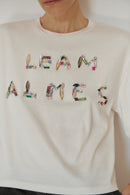 White Crop Stone Embellished Logo T-shirt