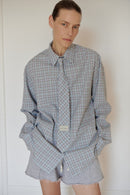 Blue Plaid Oversize Unisex Shirt with Tie