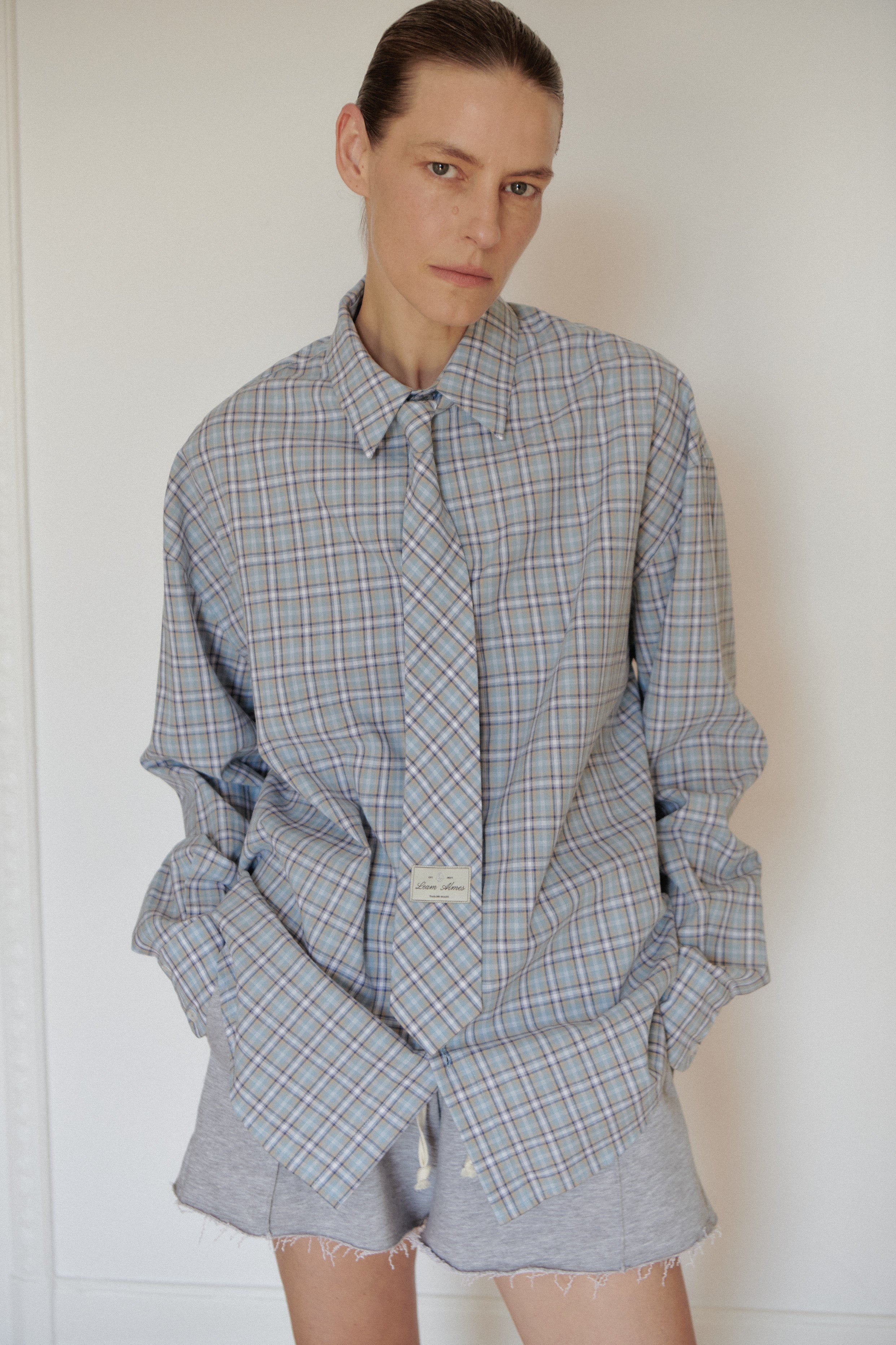 Grimelange Short with Blue Plaid Belt Detail