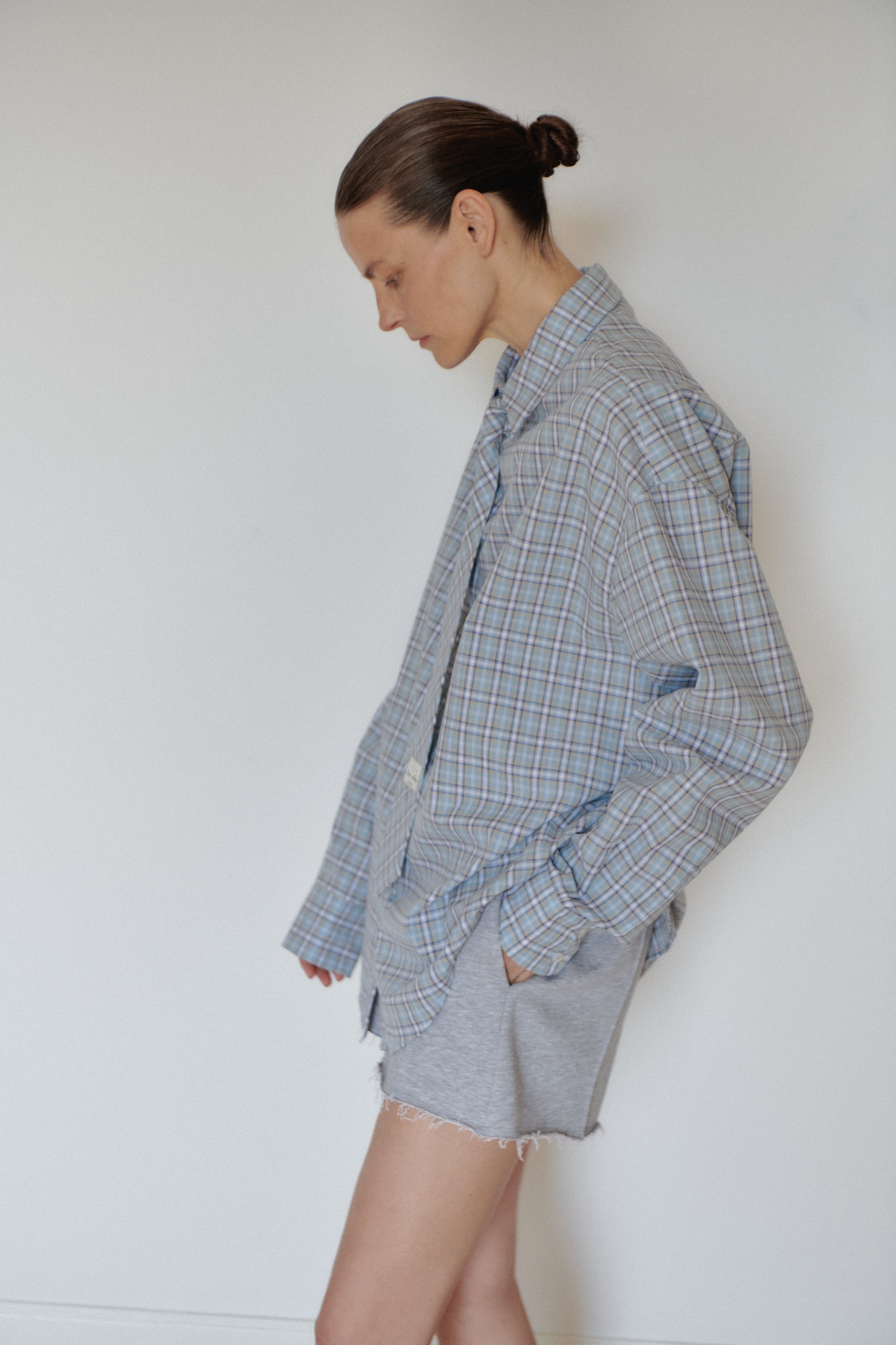 Blue Plaid Oversize Unisex Shirt with Tie