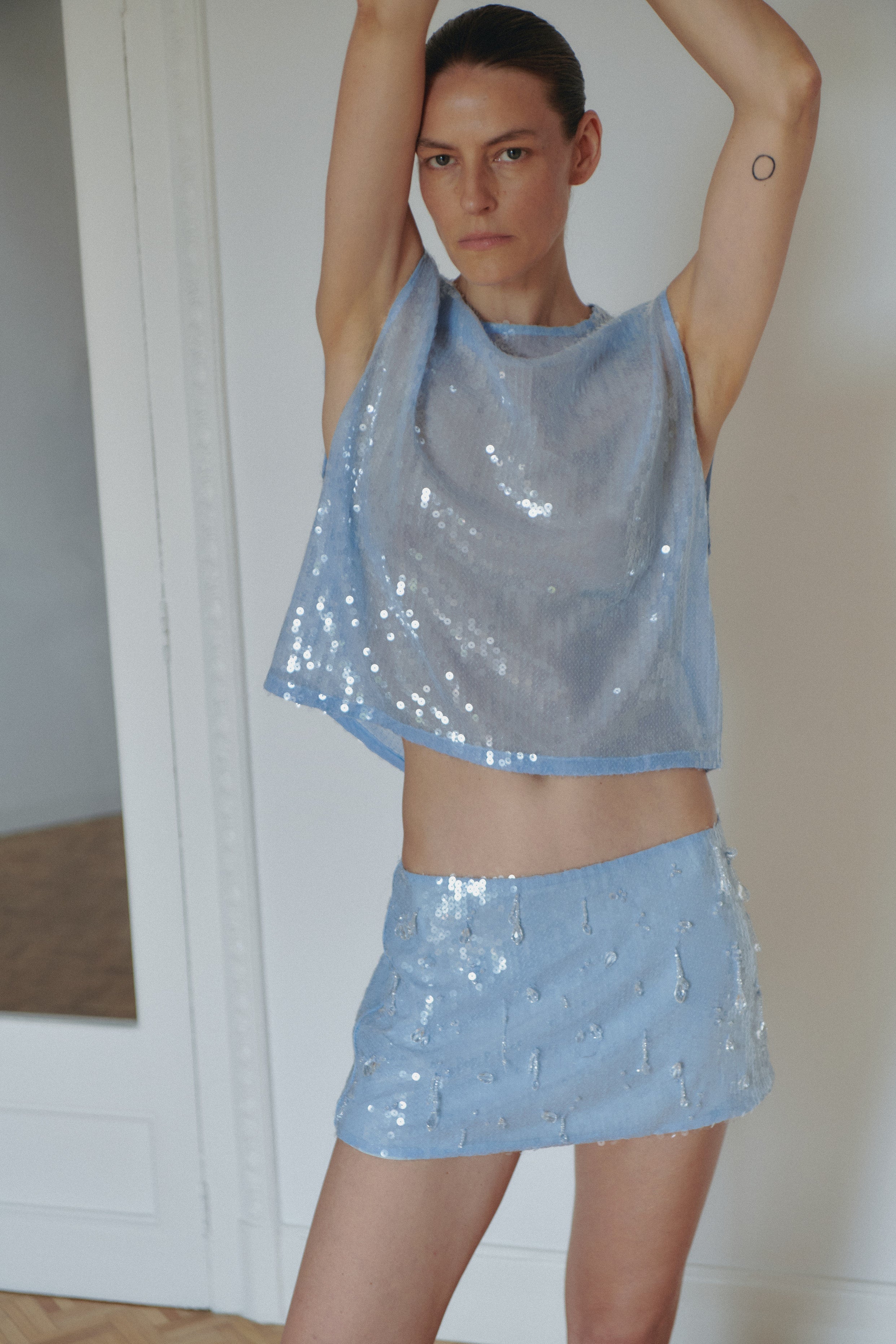 Baby Blue Sequin Mini Skirt