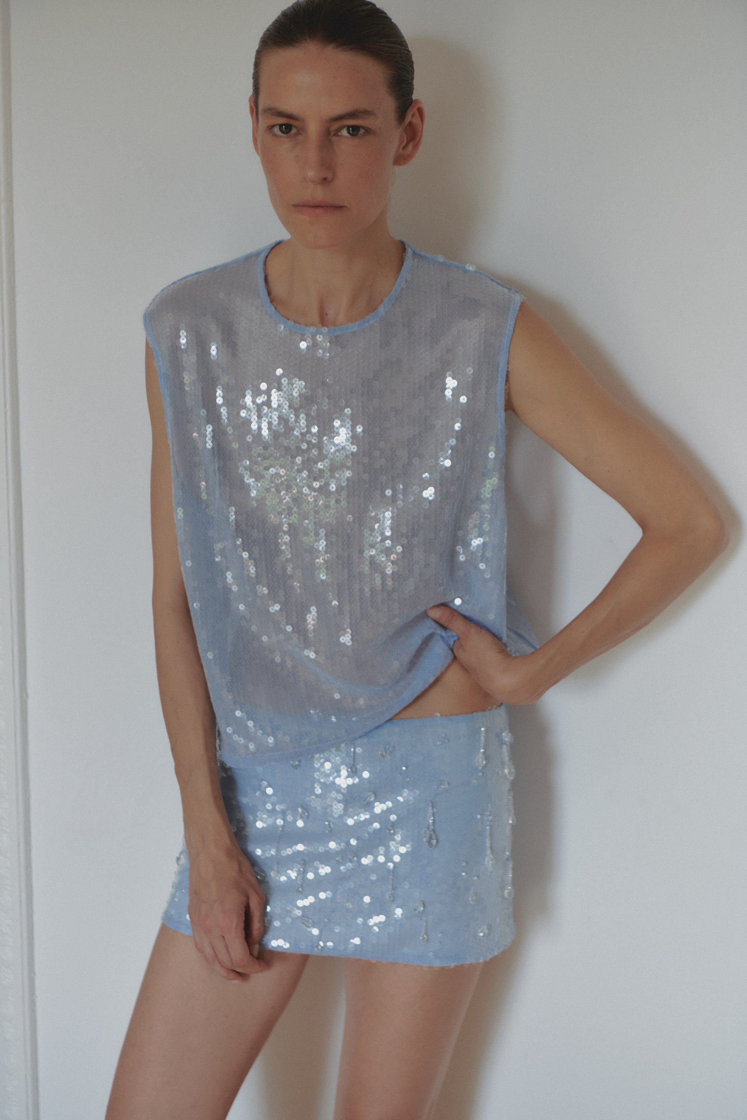 Baby Blue Sequin Tank Top