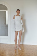 White Mini Dress with Beads and Gloves