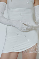White Mini Dress with Beads and Gloves