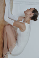 White Mini Dress with Beads and Gloves