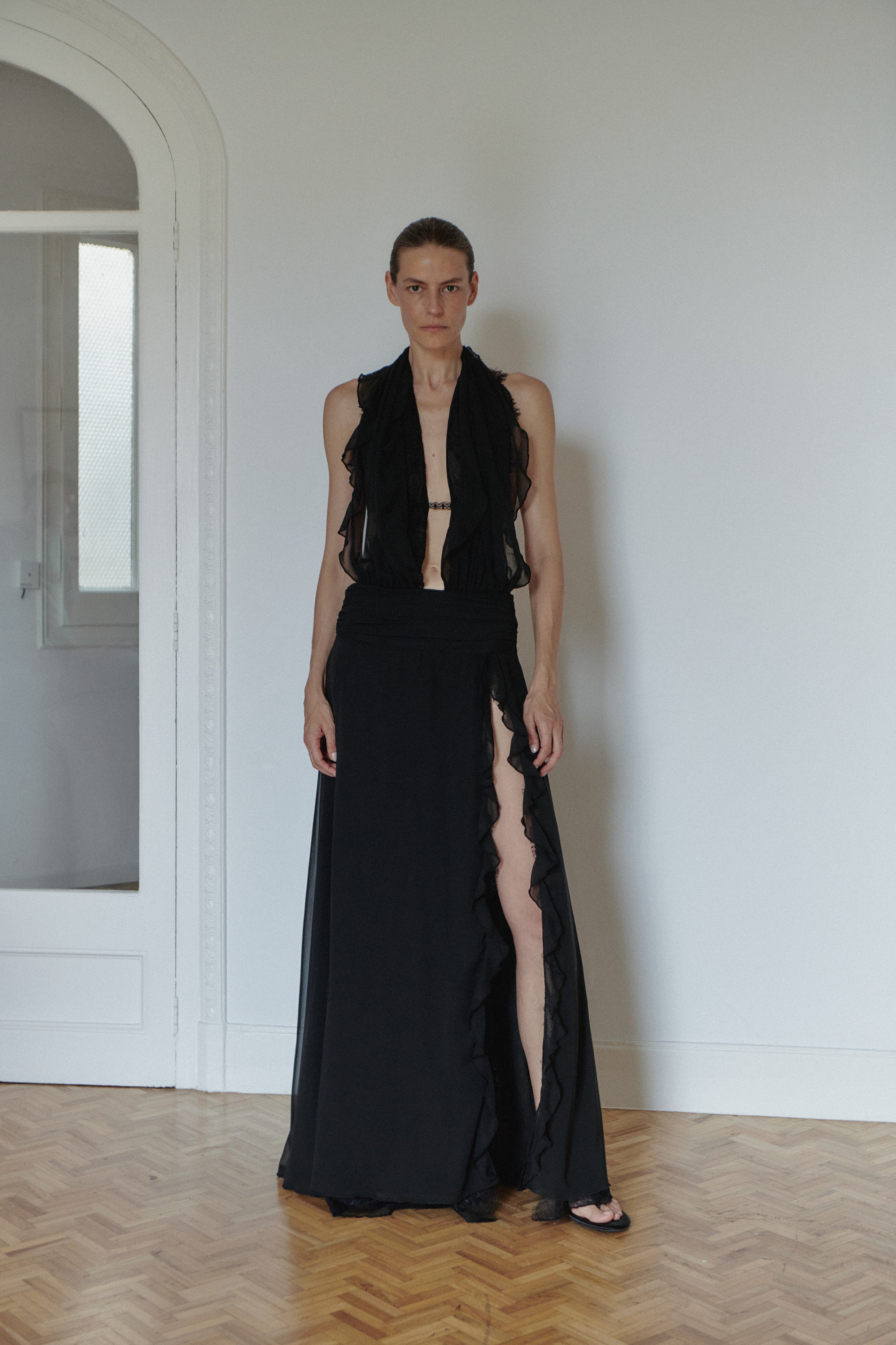 Black Lace Dress with Side Slit